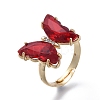 Adjustable Brass Glass Finger Rings RJEW-P148-A01-04-1