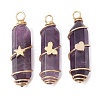 3Pcs 3 Styles Natural Amethyst Copper Wire Wrapped Pointed Pendants PALLOY-JF02460-02-1