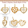 6Pcs 2 Styles Brass Micro Pave Cubic Zirconia Pendants ZIRC-BBC0003-08-2