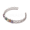 Brass Pave Colorful Cubic Zirconia Open Cuff Bangles for Women BJEW-S147-32P-B-2