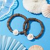 Natural Coconut Rondelle Beaded Stretch Bracelets BJEW-JB10250-02-5