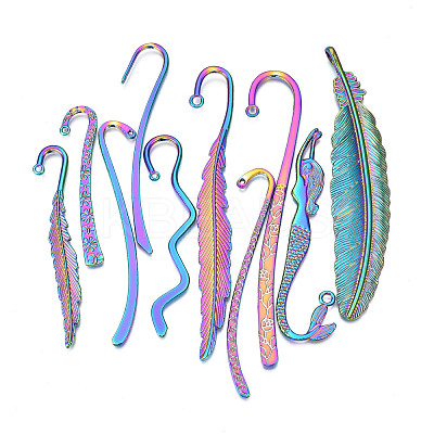 10Pcs 10 Style Rainbow Color Alloy Bookmark Findings with Hole PALLOY-N163-201-NR-1