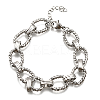 304 Stainless Steel Oval Link Chain Bracelets for Women X-BJEW-R021-09P-1
