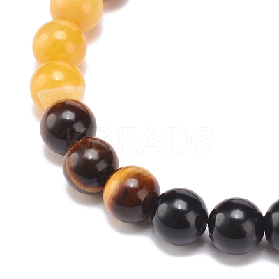 Natural Agate & Tiger Eye & Black Onyx Round Beaded Stretch Bracelet BJEW-JB08400-05-1