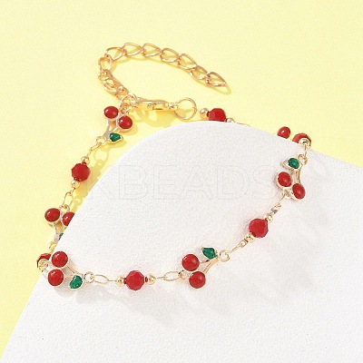 Alloy Enamel & Glass Link Chain Bracelets BJEW-A156-05G-1