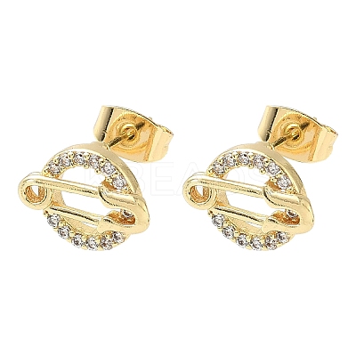 Paper Clip Brass Micro Pave Clear Cubic Zirconia Stud Earrings EJEW-Z144-28G-1