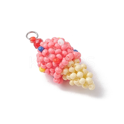 Glass Seed Beaded Ice Cream Pendants PALLOY-MZ00550-01-1