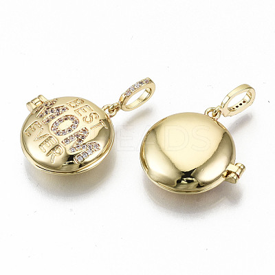 Brass Micro Pave Clear Cubic Zirconia Locket Pendants ZIRC-S067-220-NF-1