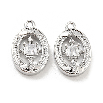 Brass Micro Pave Cubic Zirconia Charms KK-E090-07P-1
