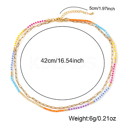 Stainless Steel & Brass & Colorful Resin Beaded Double-layer Necklaces for Women SE1953-1