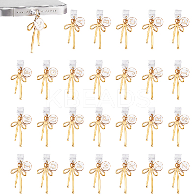 26Pcs 26 Styles Flat Round with Letter & Bowknot Zinc Alloy Enamel Mobile Dustproof Plugs HJEW-GA00054-1