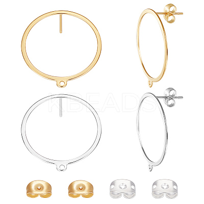 20Pcs 2 Colors 201 Stainless Steel Circle Ring Stud Earring Findings STAS-BBC0002-35-1
