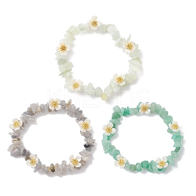 3Pcs Natural Green Aventurine & New Jade & Labradorite Beaded Stretch Bracelets for Women BJEW-JB12315-1