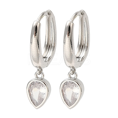 Cubic Zirconia Teardrop Dangle Hoop Earrings EJEW-Z019-05P-1