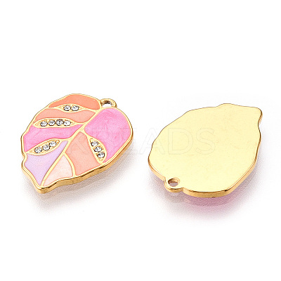 Real 18K Gold Plated 304 Stainless Steel Rhinestone Pendants STAS-A084-31G-04-1