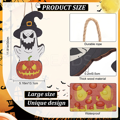 Halloween Theme Wood Pendant Decorations HJEW-WH0043-56-1