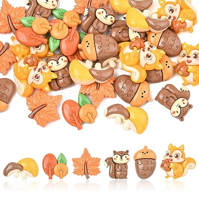 30Pcs 6 Styles Autumn Theme Opaque Resin Cabochons CRES-YW0002-81-1
