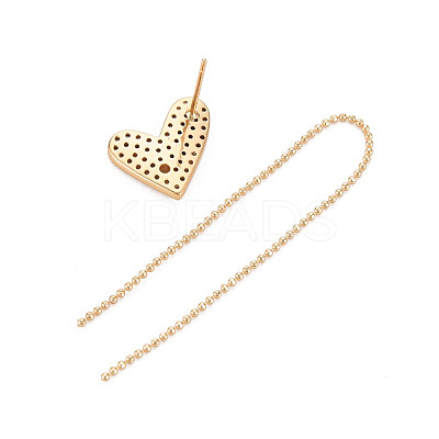 Real 18K Gold Plated Heart with Long Tassel Stud Earrings EJEW-S199-23G-NF-1