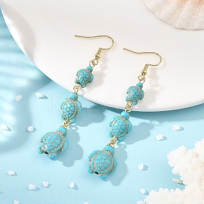 Dyed Tortoise Synthetic Turquoise Dangle Earrings EJEW-JE07362-02-1