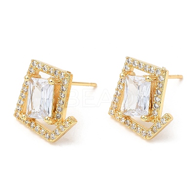 Rack Plating Brass Twist Rhombus Stud Earrings with Cubic Zirconia EJEW-A103-05G-1