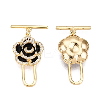 Brass Micro Pave Clear Cubic Zirconia Toggle Clasps KK-N254-143G-B-1