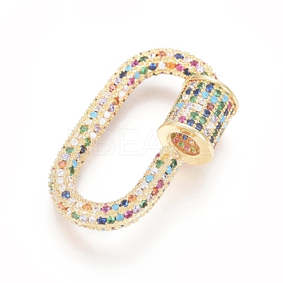 Brass Micro Pave Cubic Zirconia Screw Carabiner Lock Charms ZIRC-L085-08G-1