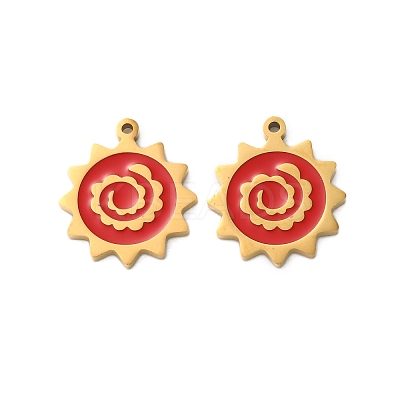 Ion Plating(IP) 304 Stainless Steel Red Enamel Pendants STAS-M102-66G-1