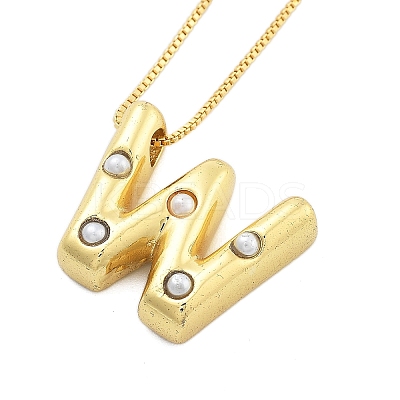 Brass & Plastic Pearl Letter Pendant Box Chain Necklaces for Women NJEW-U017-01G-23-1