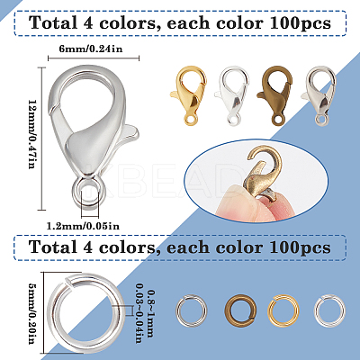 400Pcs 4 Colors Zinc Alloy Lobster Claw Clasps FIND-SP0001-35-1