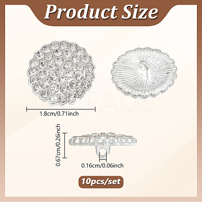 10Pcs 1-Hole Zinc Alloy Rhinestones Flat Round Buttons BUTT-NB0002-01A-1
