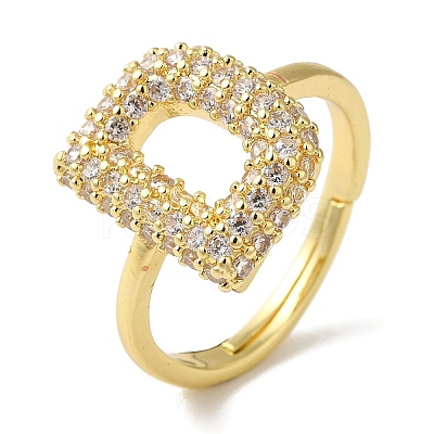 Rack Plating Letter Brass Micro Pave Clear Cubic Zirconia Adjustable Rings for Women KK-S391-03G-D-1