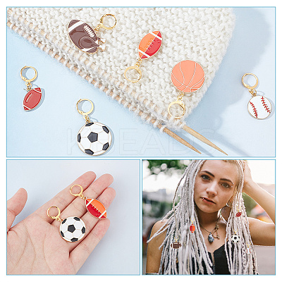 Sports Theme Rugby/Football/Basketball/Baseball Pendant Stitch Markers HJEW-AB00428-1