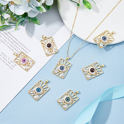 10Pcs 5 Colors Brass Micro Pave Clear Cubic Zirconia Pendants ZIRC-DC0001-19-1
