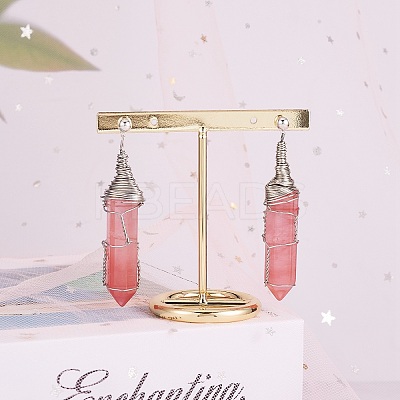 Cherry Quartz Glass Double Point Bullet Dangle Stud Earrings EJEW-PH01406-01-1