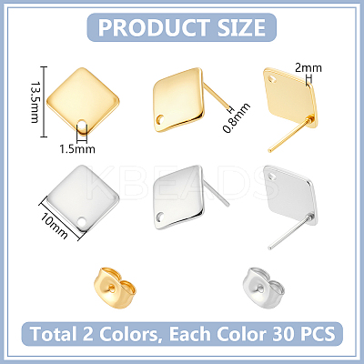 60Pcs 2 Colors 304 Stainless Steel Stud Earring Findings STAS-UN0063-50-1