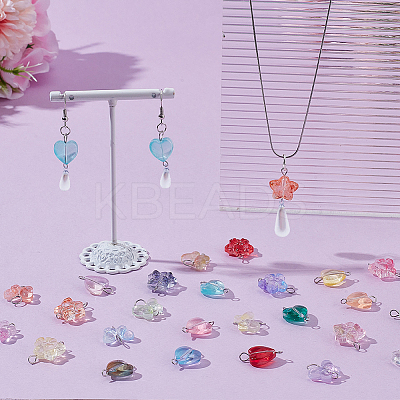 120Pcs 3 Styles Gradient Color Baking Paint Transparent Glass Star & Heart & Butterfly Connector Charms PALLOY-AR00030-1