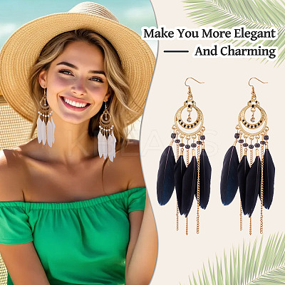 2Pairs 2 Colors Feather Chandelier Earrings EJEW-TA0001-81E-1