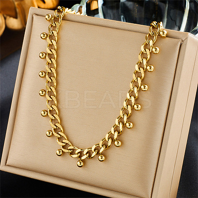 304 Stainless Steel Round Ball Tassel Cuban Link Chain Necklaces FS-WG6FA94-01-1