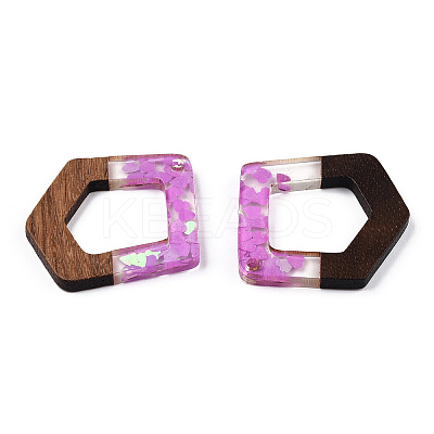 Transparent Resin & Walnut Wood Pendants RESI-N039-61A-1