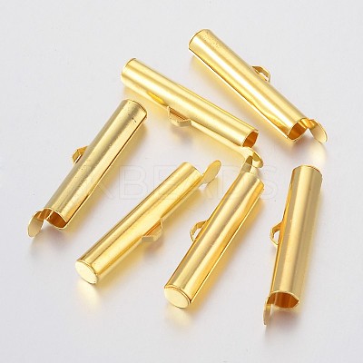 Brass Slide On End Clasp Tubes X-KK-P031-12G-1