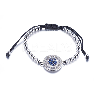 Adjustable Brass Braided Beaded Bracelets BJEW-F282-29-RS-1