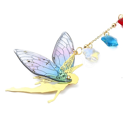 Brass & Transparent Epoxy Resin Fairy Pendant Decoration HJEW-JM02635-03-1