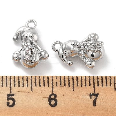 Rack Plating Snowman Brass Clear Cubic Zirconia Pendants KK-M102-13P-A-1