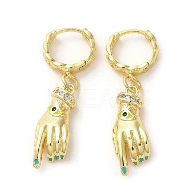 Palm with Horse Eye Real 18K Gold Plated Brass Dangle Hoop Earrings EJEW-Q797-21G-02-1