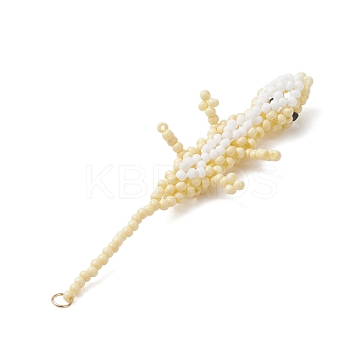 Glass Seed Beaded Gecko Pendants PALLOY-MZ01115-02-1