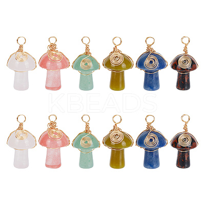 12Pcs 6 Styles Natural & Synthetic Mixed Gemstone Copper Wire Wrapped Pendants PALLOY-AB00182-1
