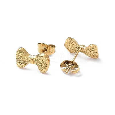 Ion Plating(IP) 304 Stainless Steel Grooved Bowknot Stud Earrings for Women EJEW-I285-05G-1