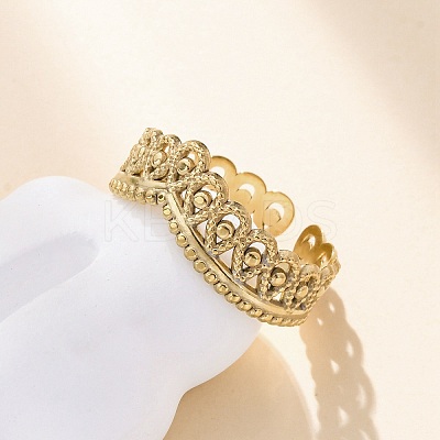 Crown 304 Stainless Steel Open Cuff Ring for Women RJEW-Z083-03G-05-1