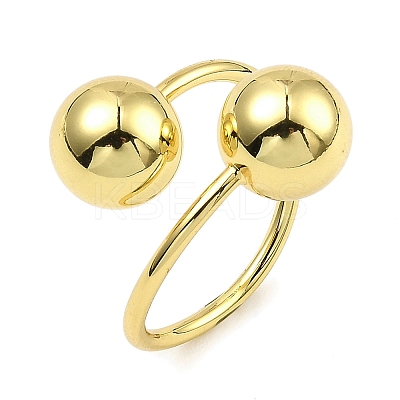 Rack Plating Brass Round Ball Beded Open Cuff Rings RJEW-D009-03G-1
