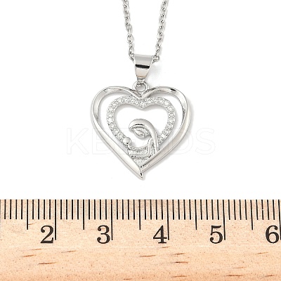 Mother's Day Brass Micro Pave Clear Cubic Zirconia Mother and Baby Heart Pendant Necklaces for Women LS-NJEW-C085-01C-P-1